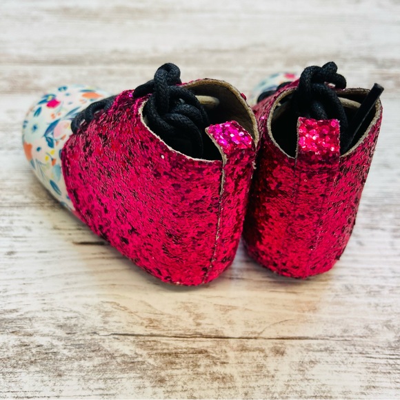 Monkey Feet Pink Glitter Floral Kids Boots Sparkle Girls 12-18m Ankle Shoes Soft - Picture 3 of 7